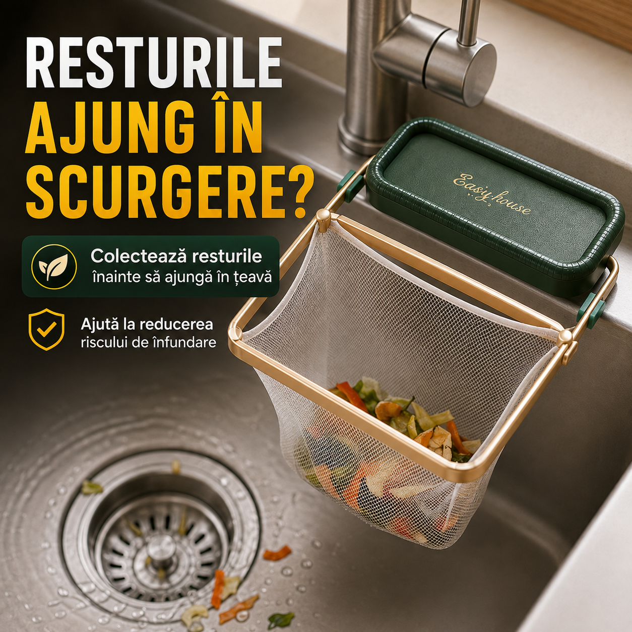 Pachet Anti Înfundare pentru Chiuvetă – Suport + Curățător Scurgere + 50 Saci Gratis