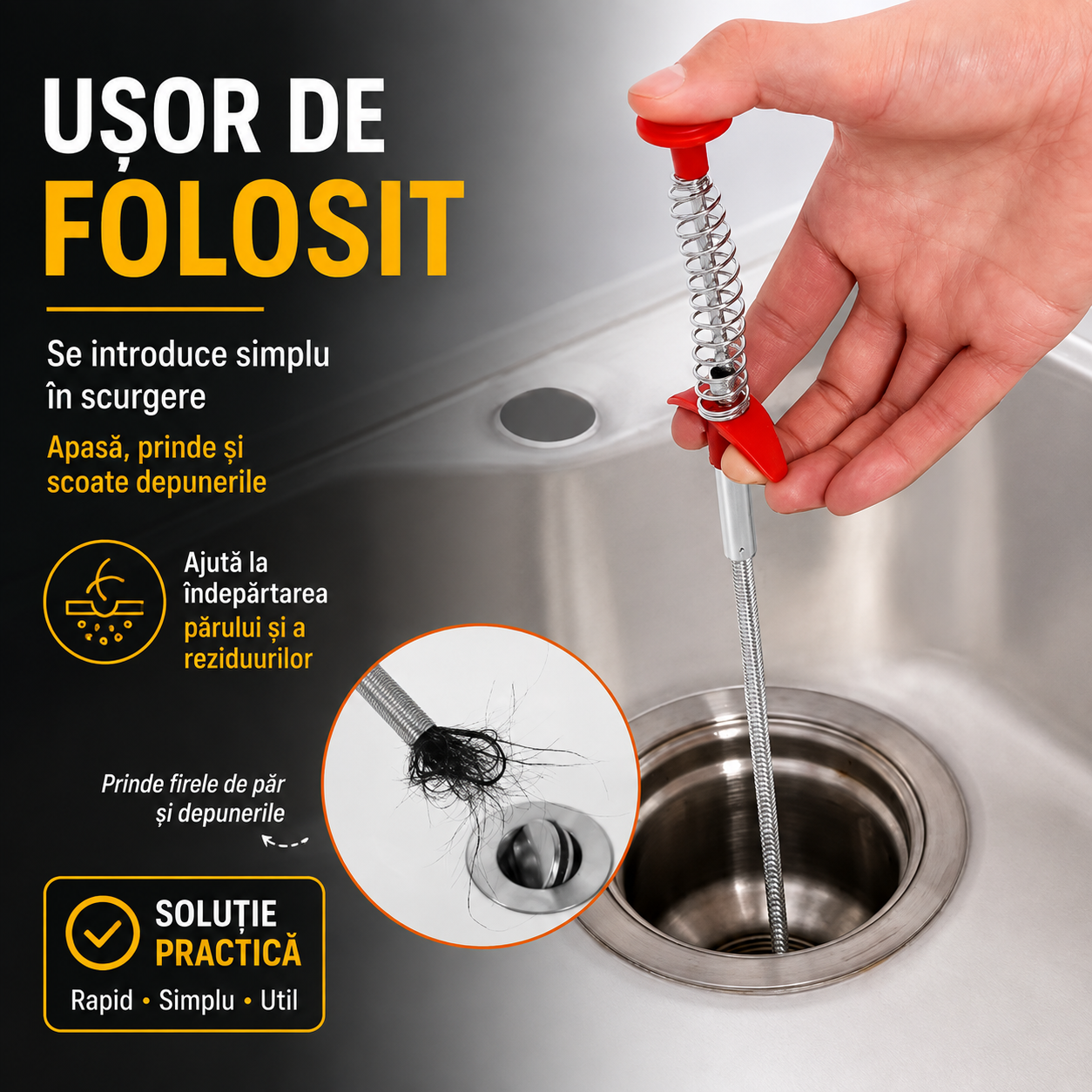 Pachet Anti Înfundare pentru Chiuvetă – Suport + Curățător Scurgere + 50 Saci Gratis