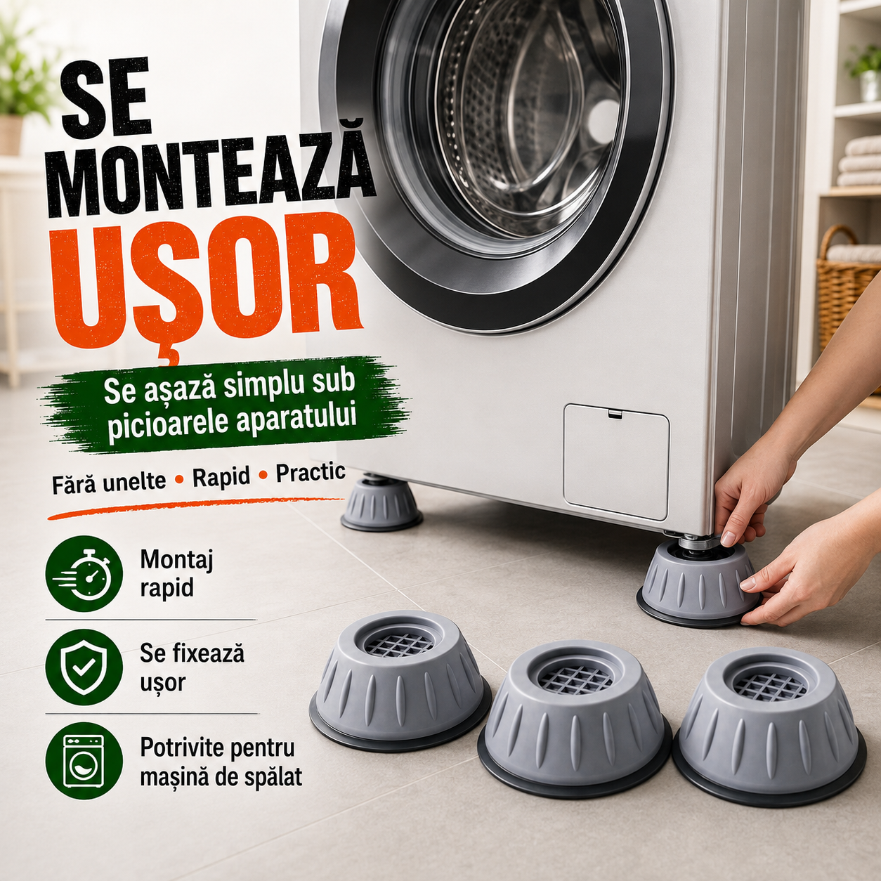 Suporturi Anti-Vibrații pentru Mașina de Spălat – 1+1 Gratis