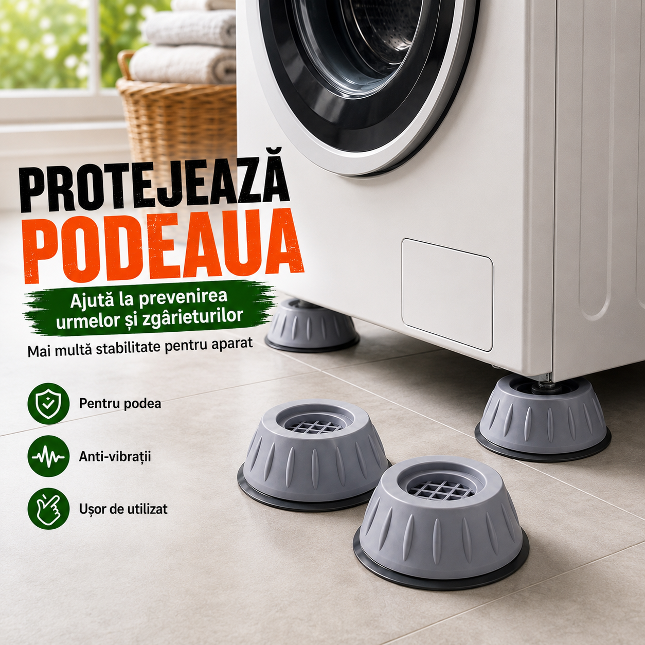 Suporturi Anti-Vibrații pentru Mașina de Spălat – 1+1 Gratis