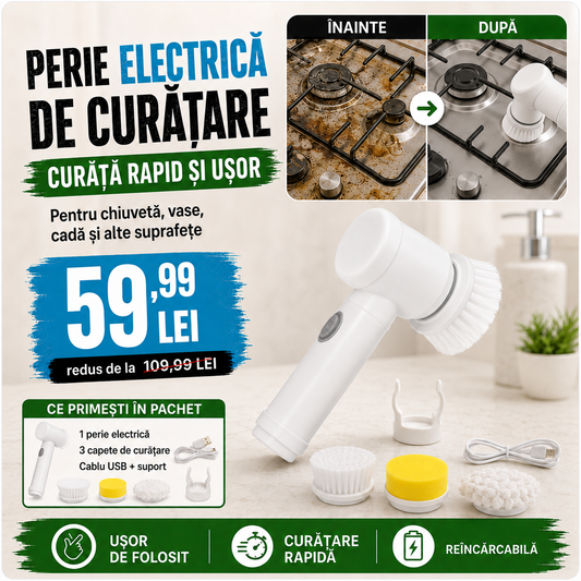 CleanSpin™ – Perie Electrică pentru Curățarea Băii și Bucătăriei